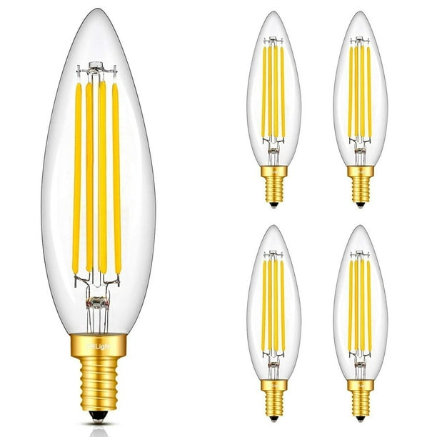 CRLight 8W 3000K LED Candelabra Bulb Soft White 800LM Dimmable 80W Equivalent E12 Base LED Candle Bulbs Pack of 4 Upgraded Lengthened B11 Clear Glass Torpedo Shape CRLight 8W 3000K LED Candelabra Bulb Soft White 800LM Dimmable 80W Equivalent E12 Base LED Candle Bulbs Pack of 4 Upgraded Lengthened B11 Clear Glass Torpedo Shape